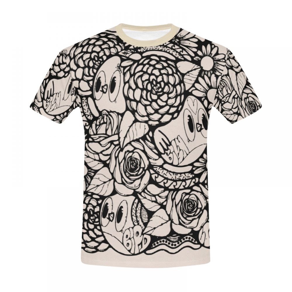 Tee-shirt Court Art Digital Oiseau Fleur Hommes