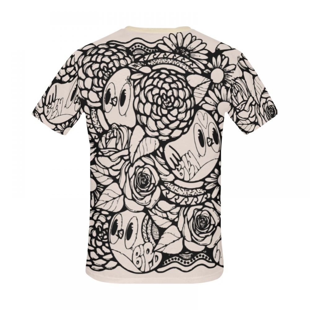 Tee-shirt Court Art Digital Oiseau Fleur Hommes