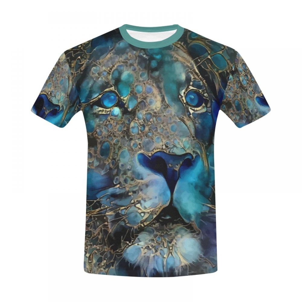 Tee-shirt Court Art Numérique Lion Bleu Hommes