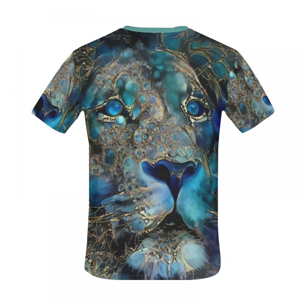 Tee-shirt Court Art Numérique Lion Bleu Hommes