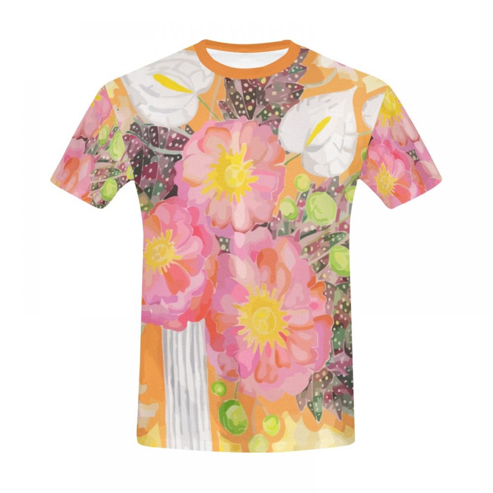 Tee-shirt Court Bouquet De Pivoines D'art Abstrait Hommes