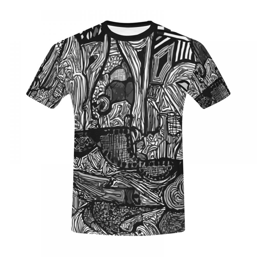 Tee-shirt Court Art Monde Noir Et Blanc Hommes