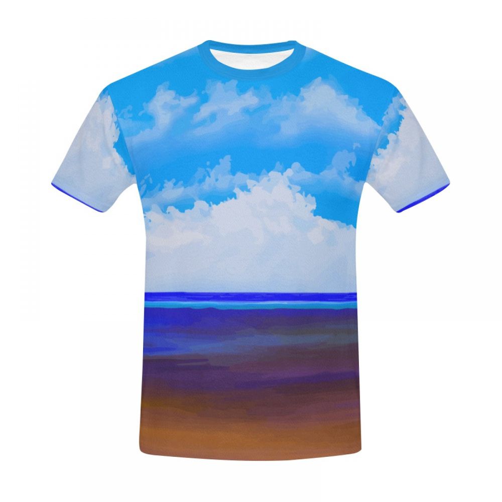 Tee-shirt Court Art Plage Bleu Ciel Hommes