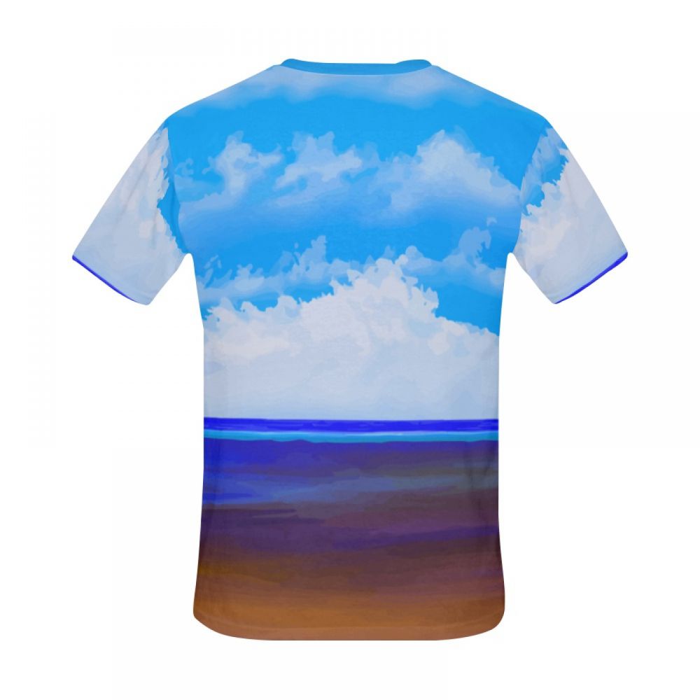 Tee-shirt Court Art Plage Bleu Ciel Hommes