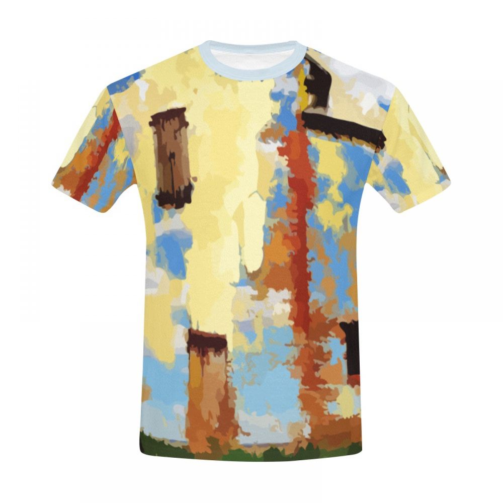 Tee-shirt Court Art Surréaliste Architecture Jaune Graffiti Hommes