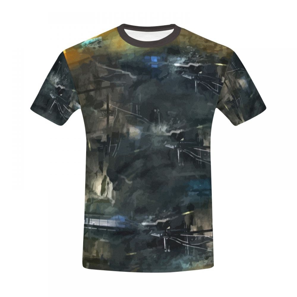 Tee-shirt Court Abstraction Noir Et Sombre Hommes