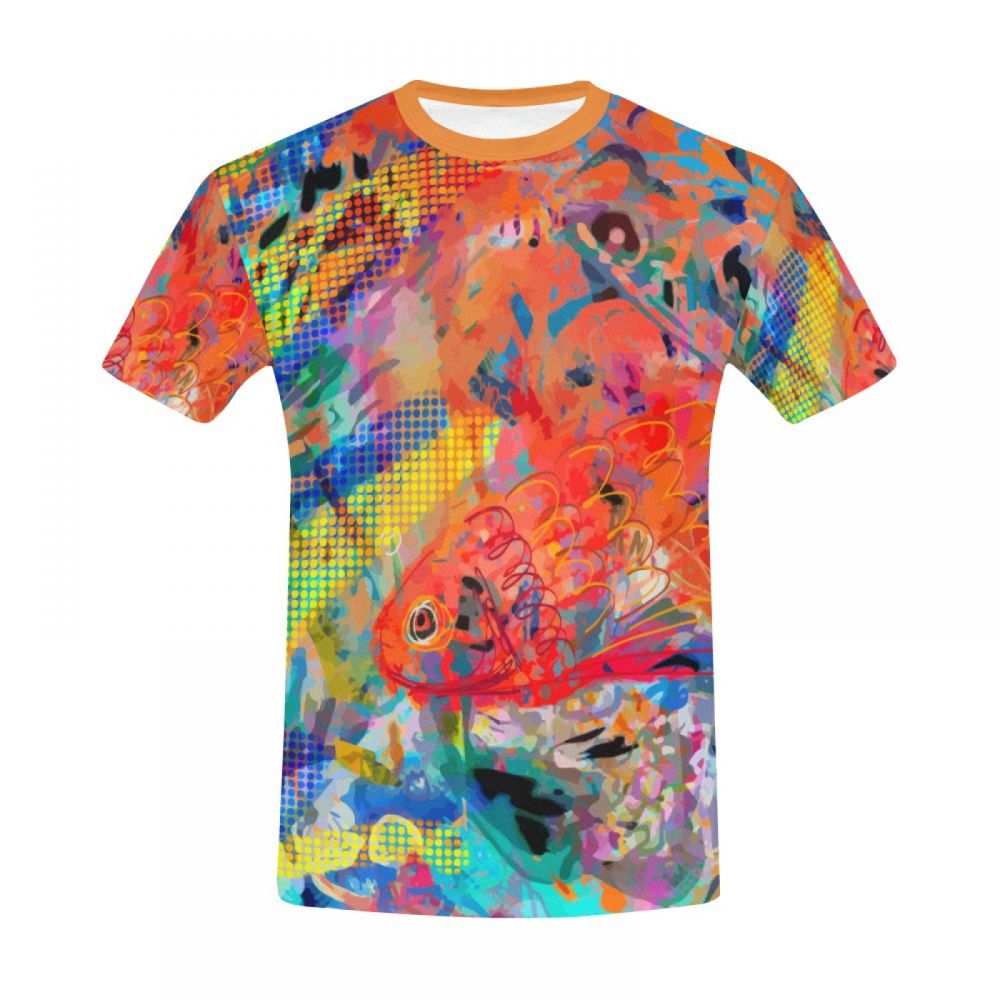 Tee-shirt Court Art Abstrait Poisson Ondulation Rouge Hommes