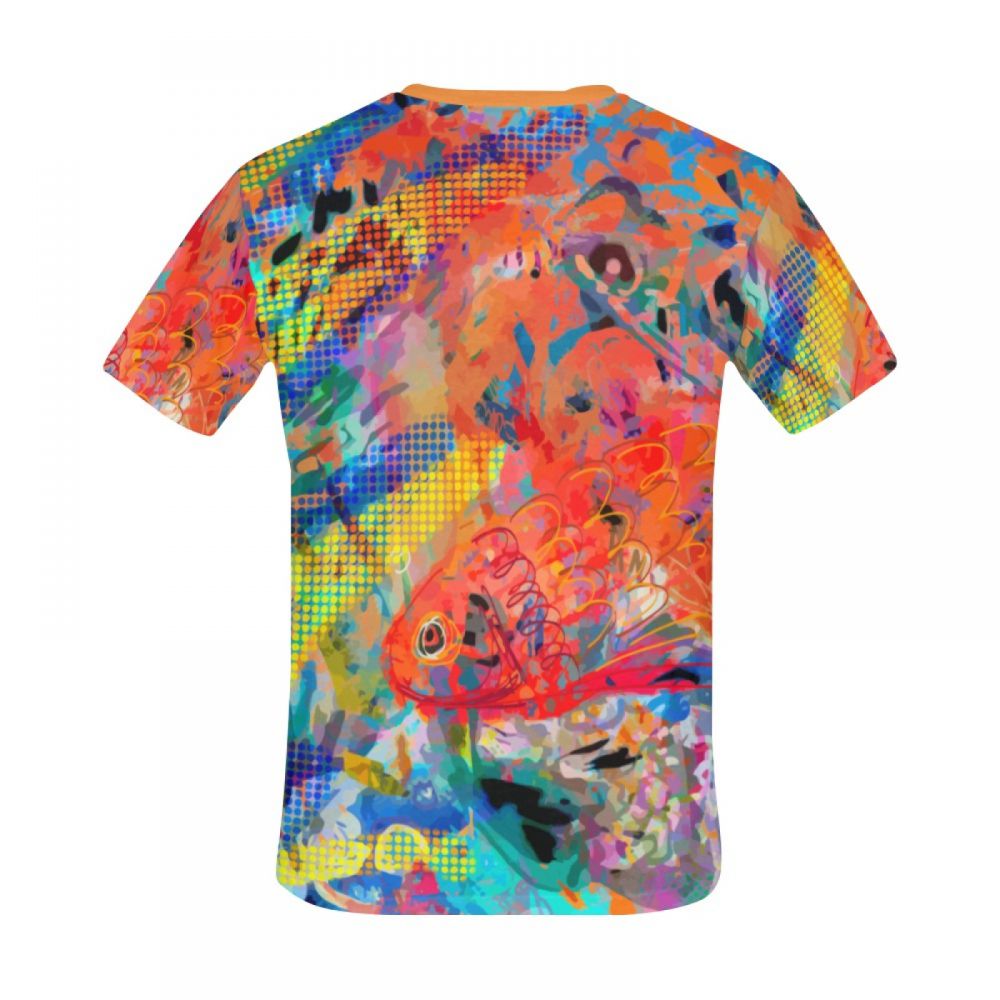 Tee-shirt Court Art Abstrait Poisson Ondulation Rouge Hommes