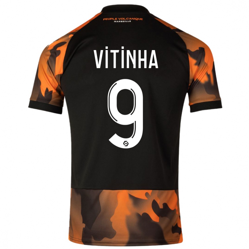 Enfant Football Maillot Vitinha #9 Noir Orange Troisieme 2023/24