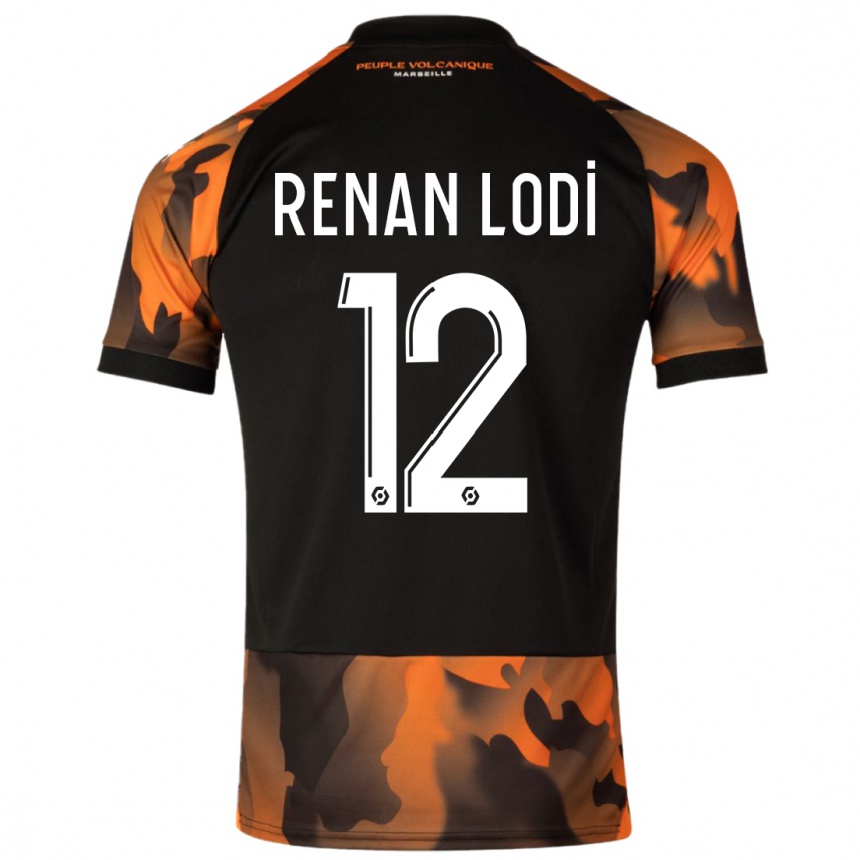 Enfant Football Maillot Renan Lodi #12 Noir Orange Troisieme 2023/24