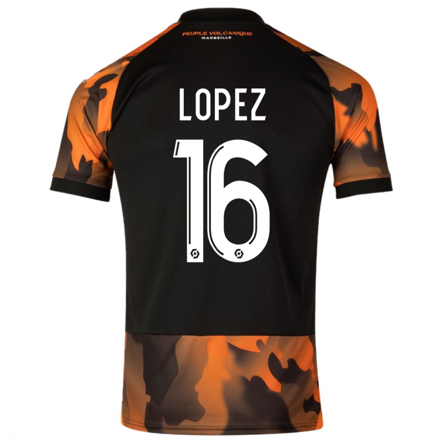 Enfant Football Maillot Pau Lopez #16 Noir Orange Troisieme 2023/24