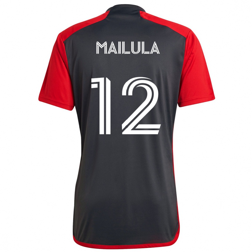 Enfant Football Maillot Cassius Mailula #12 Rouge Gris Tenues Domicile 2024/25