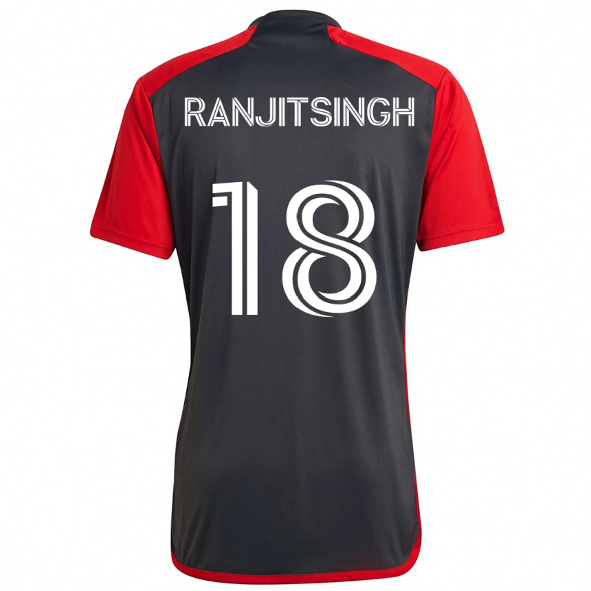 Enfant Football Maillot Greg Ranjitsingh #18 Rouge Gris Tenues Domicile 2024/25