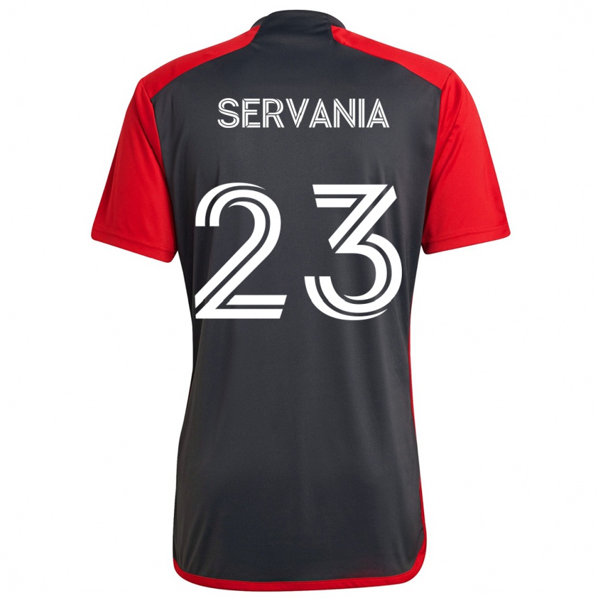 Enfant Football Maillot Brandon Servania #23 Rouge Gris Tenues Domicile 2024/25