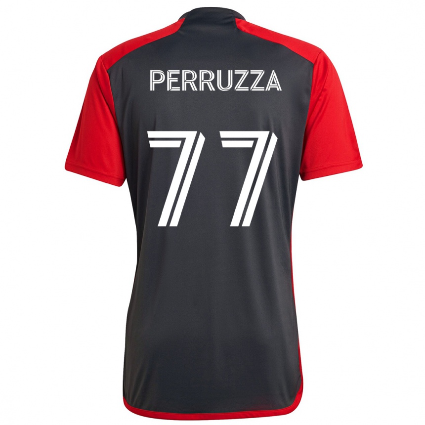 Enfant Football Maillot Jordan Perruzza #77 Rouge Gris Tenues Domicile 2024/25