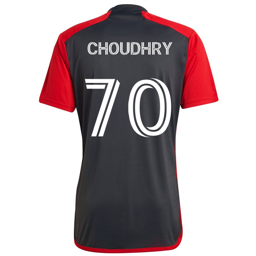 Enfant Football Maillot Benjamin Choudhry #70 Rouge Gris Tenues Domicile 2024/25