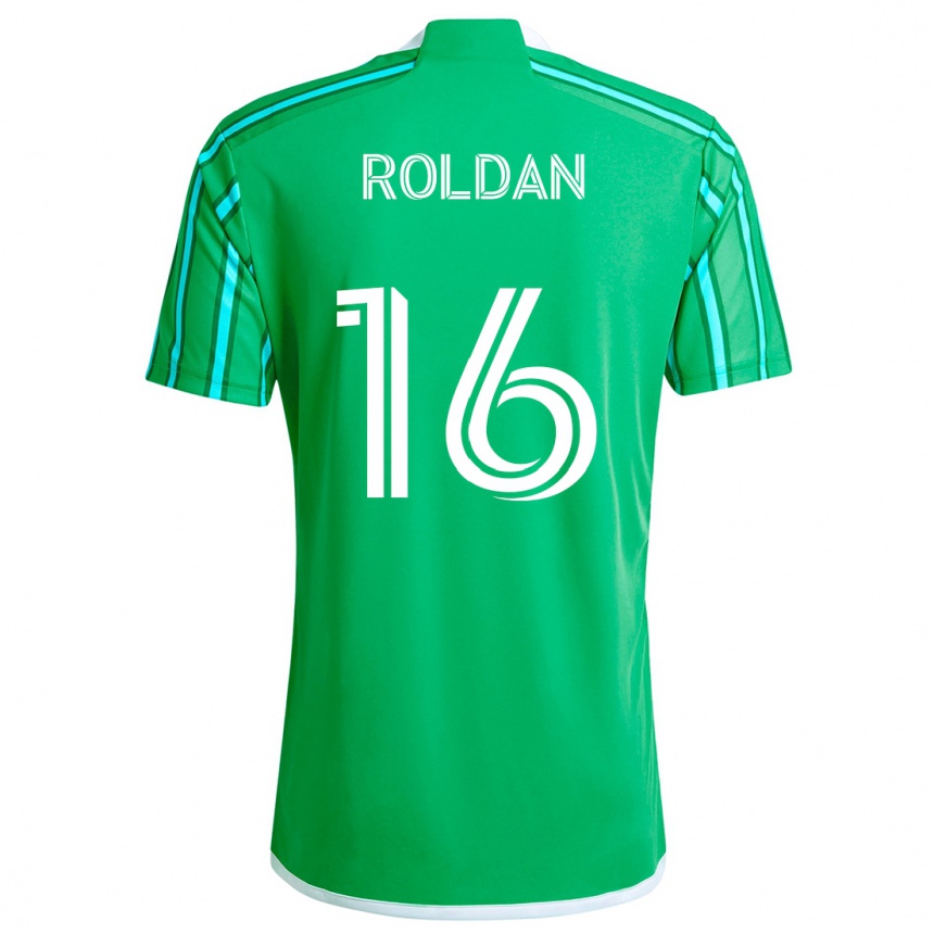 Enfant Football Maillot Álex Roldán #16 Vert Blanc Tenues Domicile 2024/25