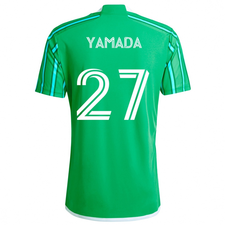 Enfant Football Maillot Hikari Yamada #27 Vert Blanc Tenues Domicile 2024/25