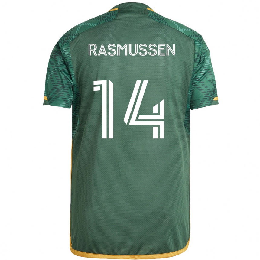 Enfant Football Maillot Justin Rasmussen #14 Vert Orange Tenues Domicile 2024/25