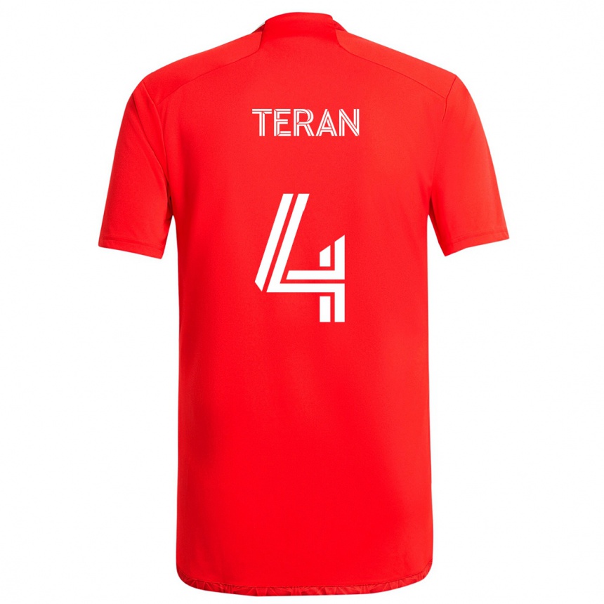 Enfant Football Maillot Carlos Terán #4 Rouge Blanc Tenues Domicile 2024/25