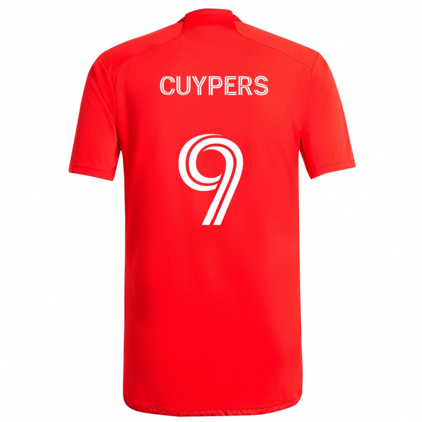 Enfant Football Maillot Hugo Cuypers #9 Rouge Blanc Tenues Domicile 2024/25