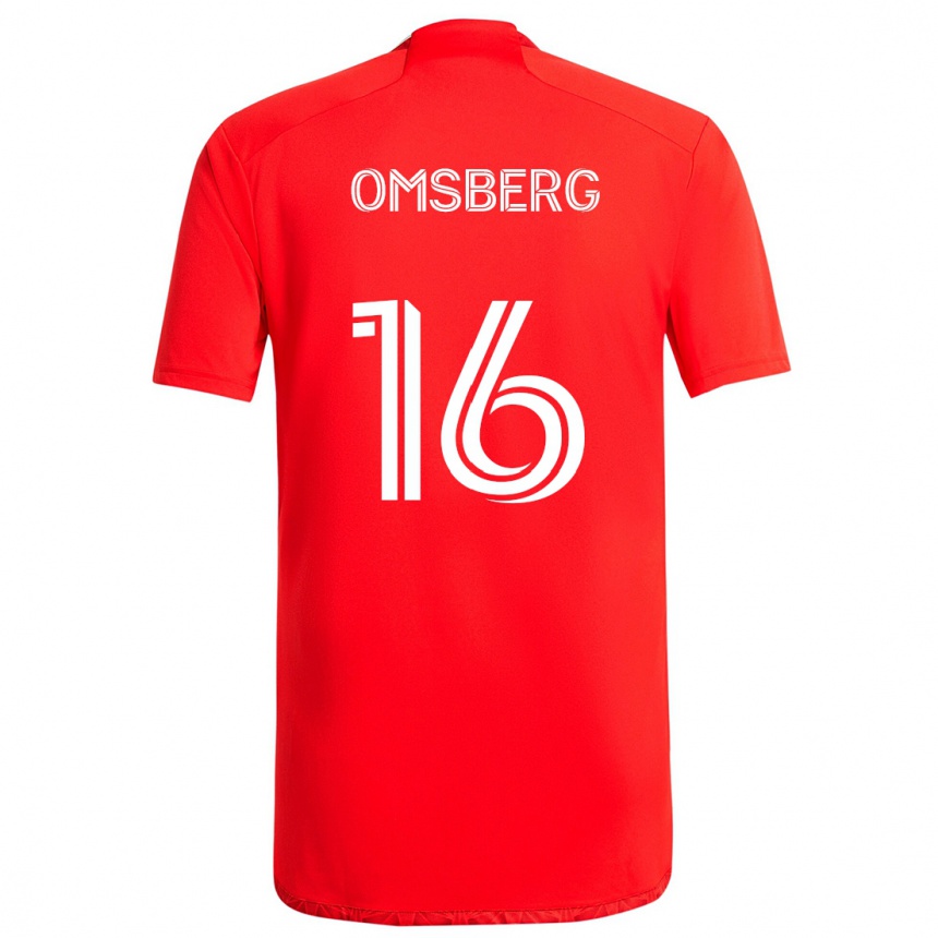 Enfant Football Maillot Wyatt Omsberg #16 Rouge Blanc Tenues Domicile 2024/25