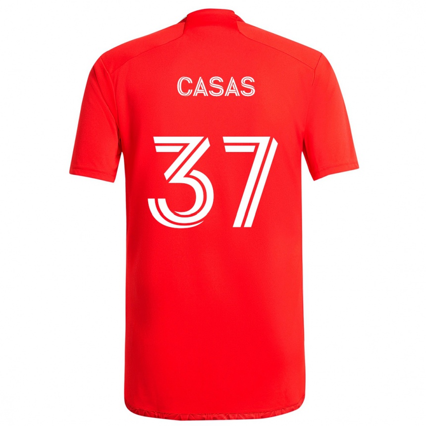 Enfant Football Maillot Javier Casas #37 Rouge Blanc Tenues Domicile 2024/25