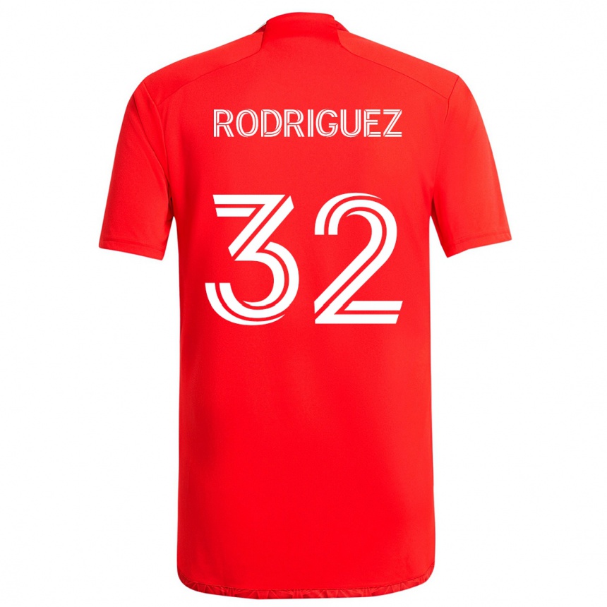 Enfant Football Maillot Missael Rodríguez #32 Rouge Blanc Tenues Domicile 2024/25