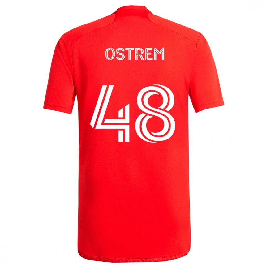 Enfant Football Maillot Charlie Ostrem #48 Rouge Blanc Tenues Domicile 2024/25