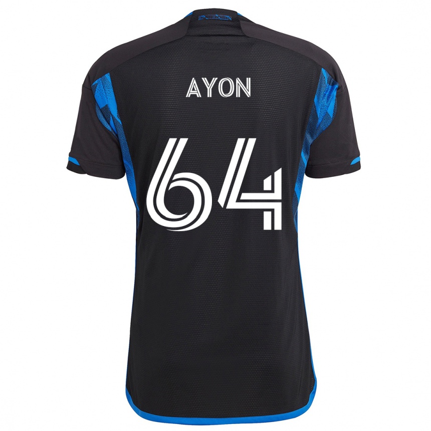 Enfant Football Maillot Jerry Ayon #64 Bleu Noir Tenues Domicile 2024/25