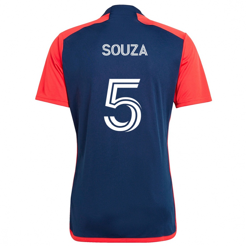 Enfant Football Maillot Victor Souza #5 Bleu Rouge Tenues Domicile 2024/25