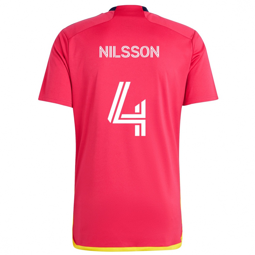 Enfant Football Maillot Joakim Nilsson #4 Rouge Bleu Tenues Domicile 2024/25