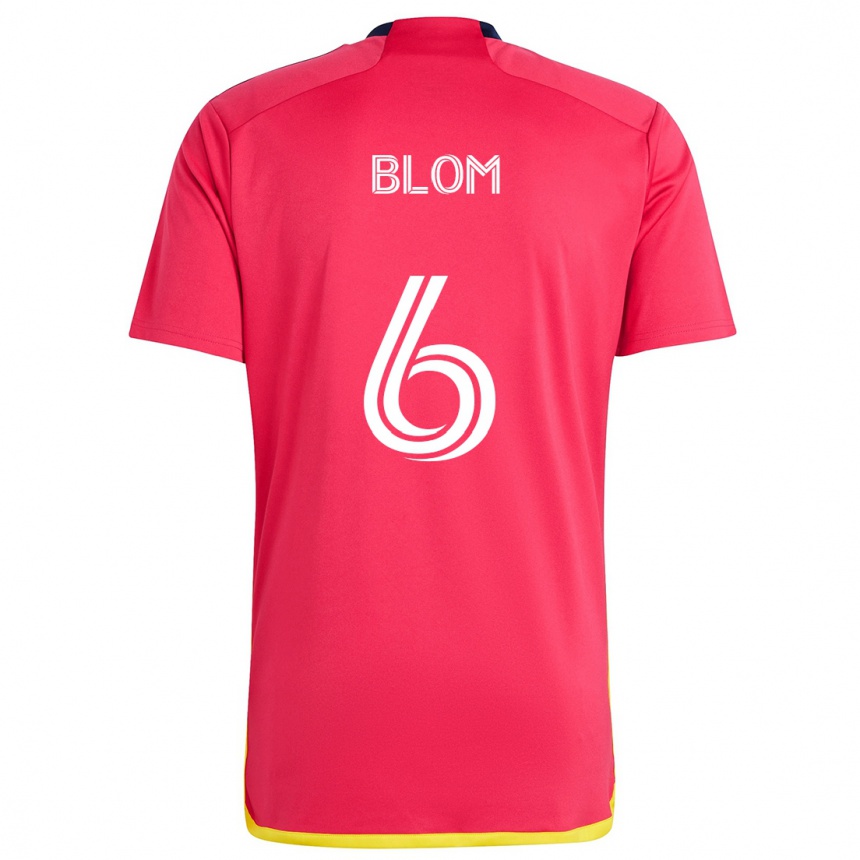 Enfant Football Maillot Njabulo Blom #6 Rouge Bleu Tenues Domicile 2024/25