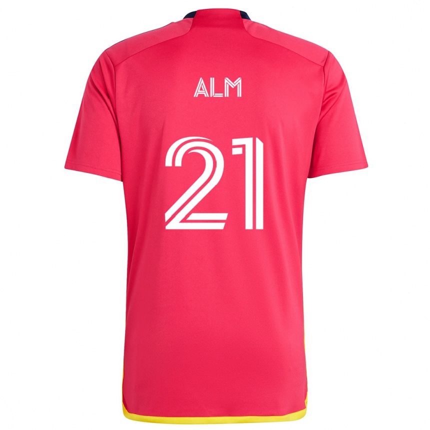 Enfant Football Maillot Rasmus Alm #21 Rouge Bleu Tenues Domicile 2024/25