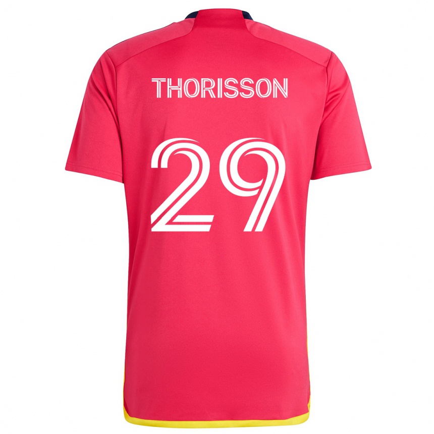 Enfant Football Maillot Nökkvi Thórisson #29 Rouge Bleu Tenues Domicile 2024/25