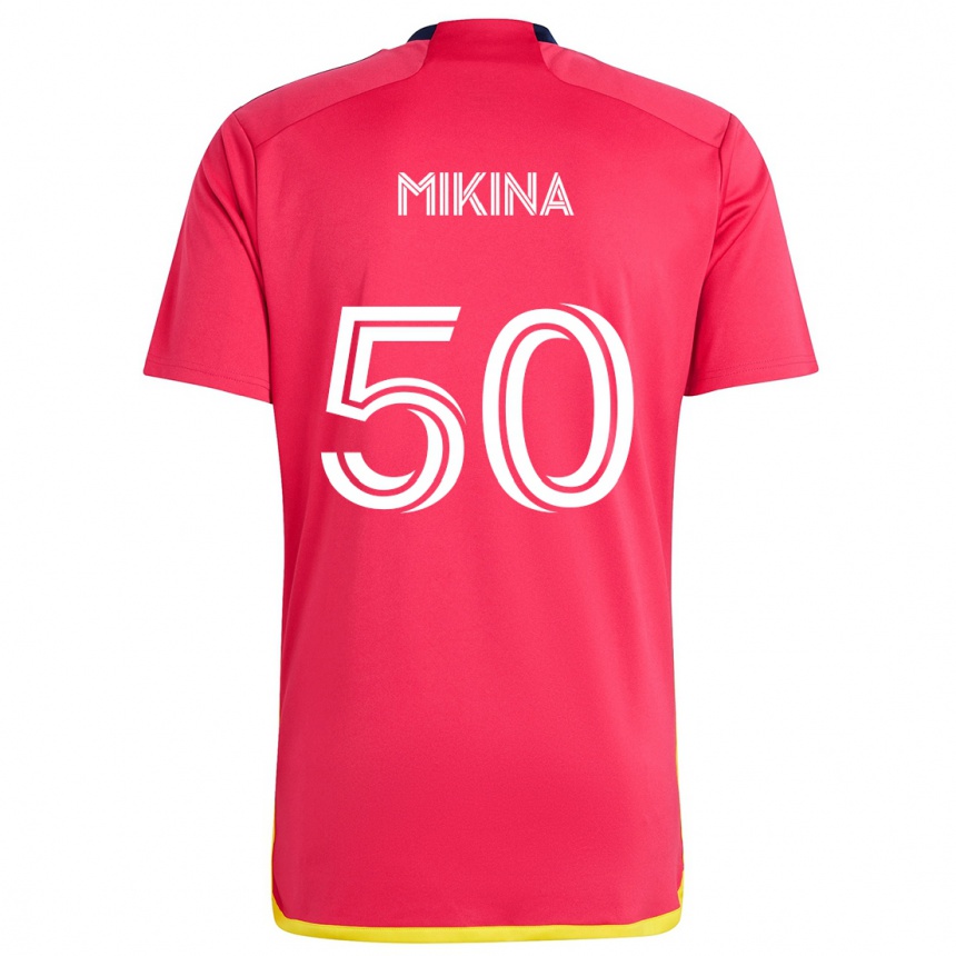 Enfant Football Maillot Gabriel Mikina #50 Rouge Bleu Tenues Domicile 2024/25