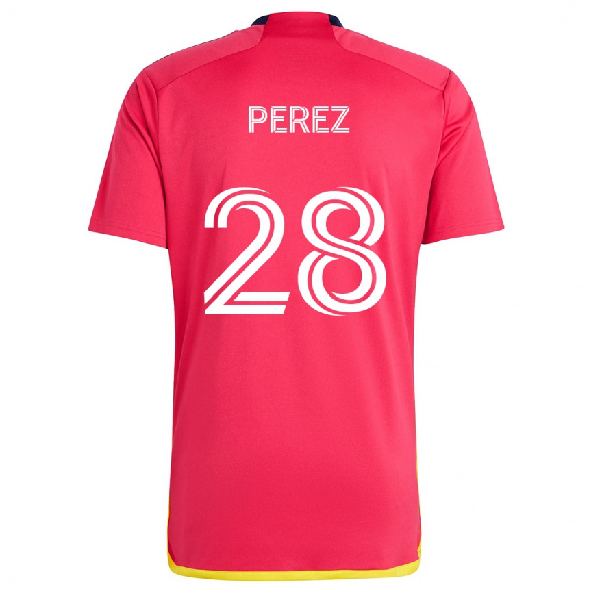 Enfant Football Maillot Miguel Perez #28 Rouge Bleu Tenues Domicile 2024/25