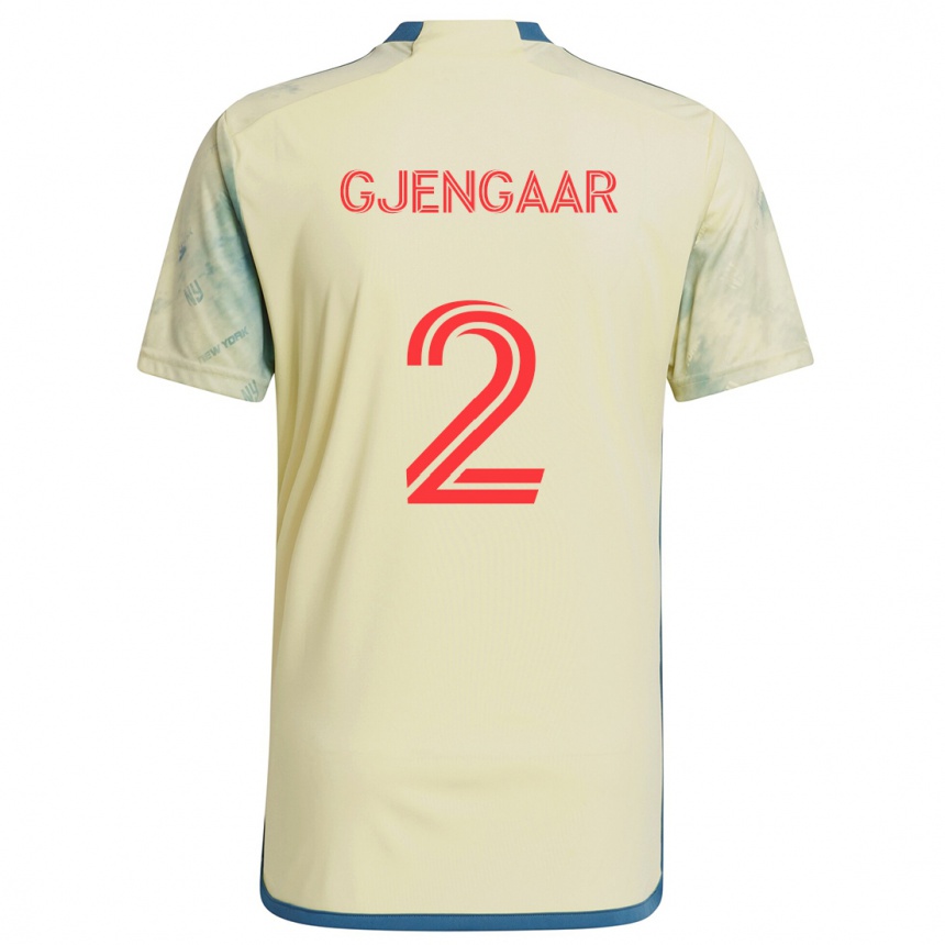 Enfant Football Maillot Dennis Gjengaar #2 Jaune Rouge Bleu Tenues Domicile 2024/25