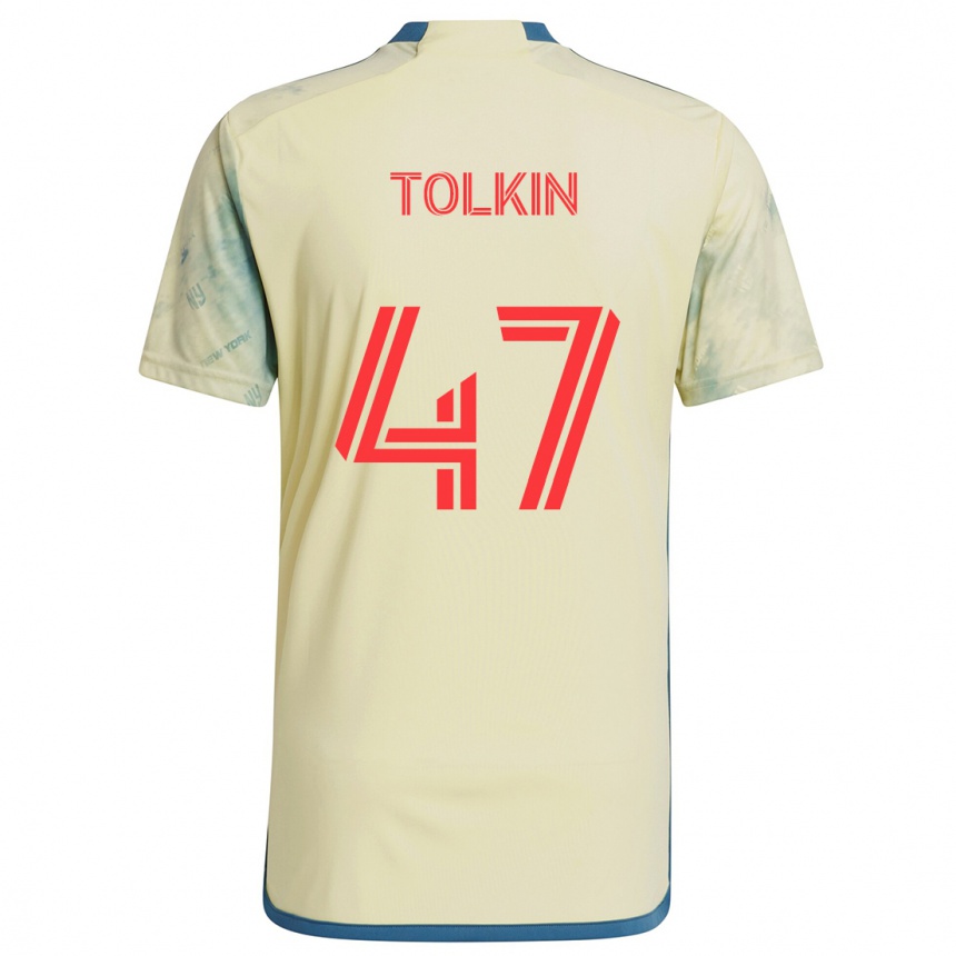 Enfant Football Maillot John Tolkin #47 Jaune Rouge Bleu Tenues Domicile 2024/25