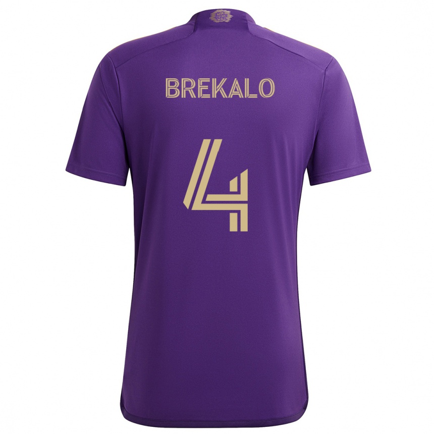 Enfant Football Maillot David Brekalo #4 Violet Jaune Tenues Domicile 2024/25