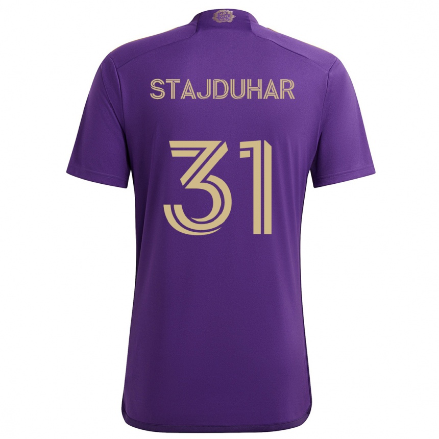 Enfant Football Maillot Mason Stajduhar #31 Violet Jaune Tenues Domicile 2024/25