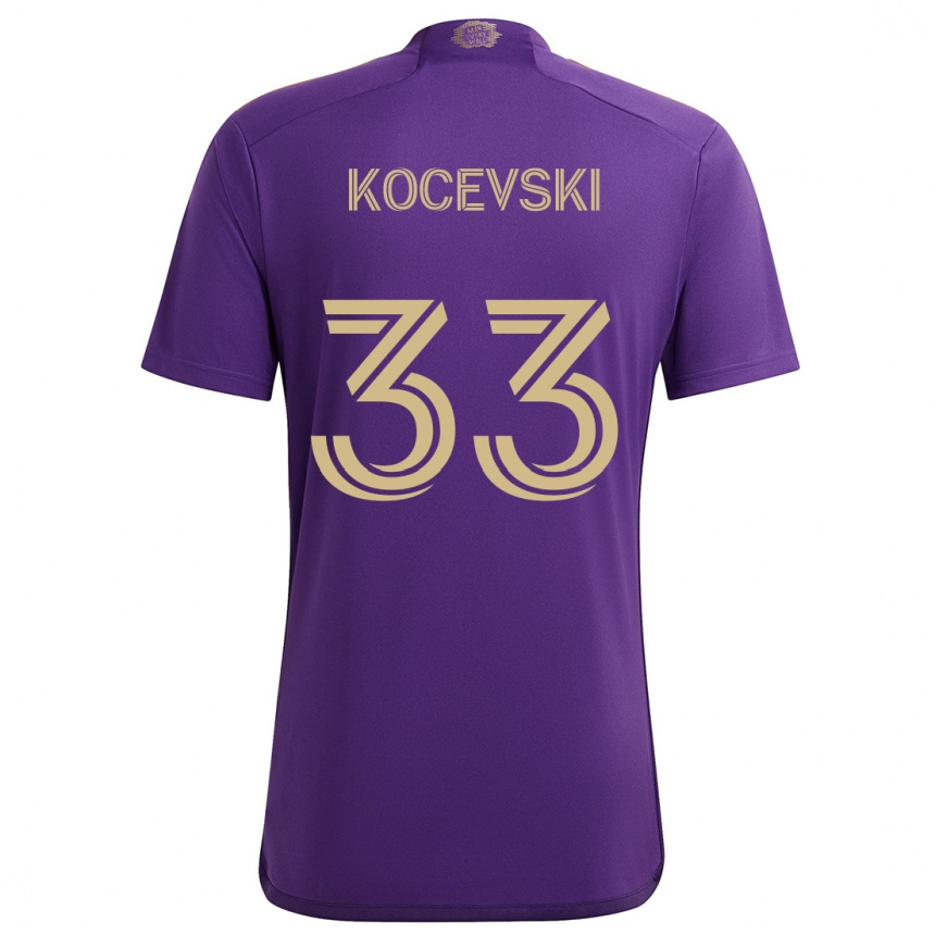 Enfant Football Maillot Jeorgio Kocevski #33 Violet Jaune Tenues Domicile 2024/25