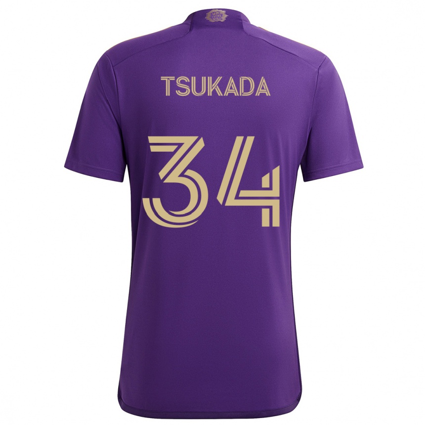 Enfant Football Maillot Yutaro Tsukada #34 Violet Jaune Tenues Domicile 2024/25