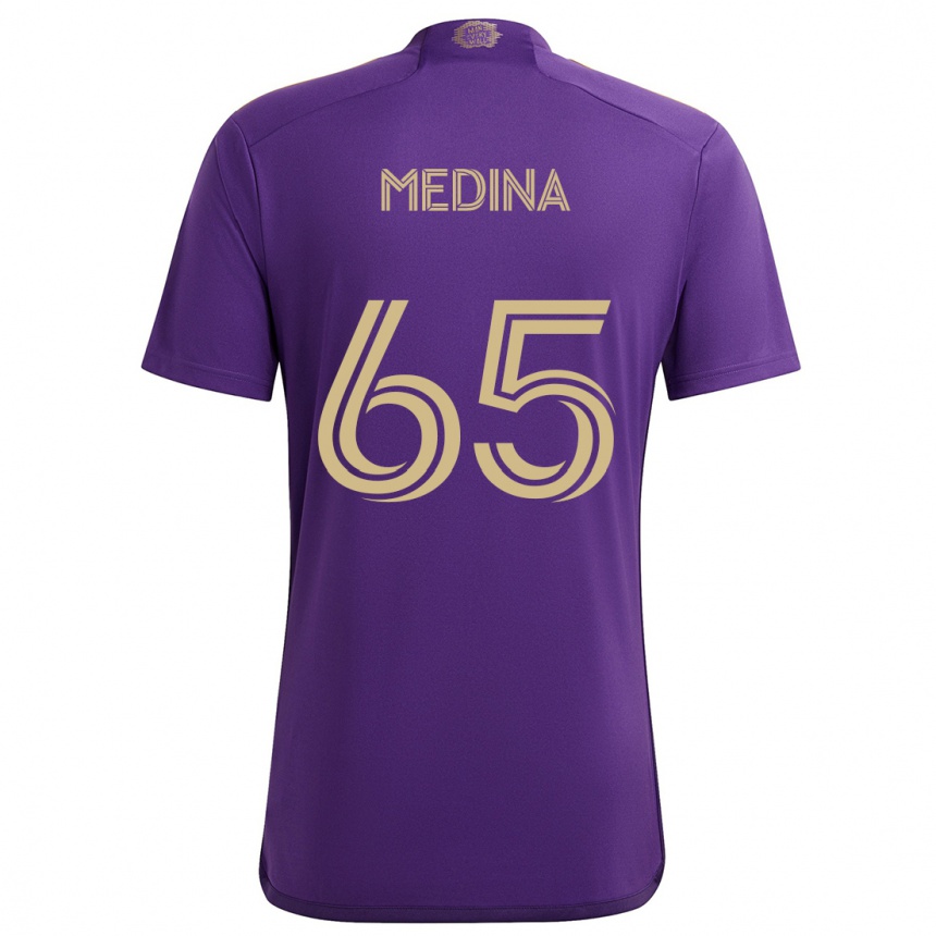 Enfant Football Maillot Cristian Medina #65 Violet Jaune Tenues Domicile 2024/25