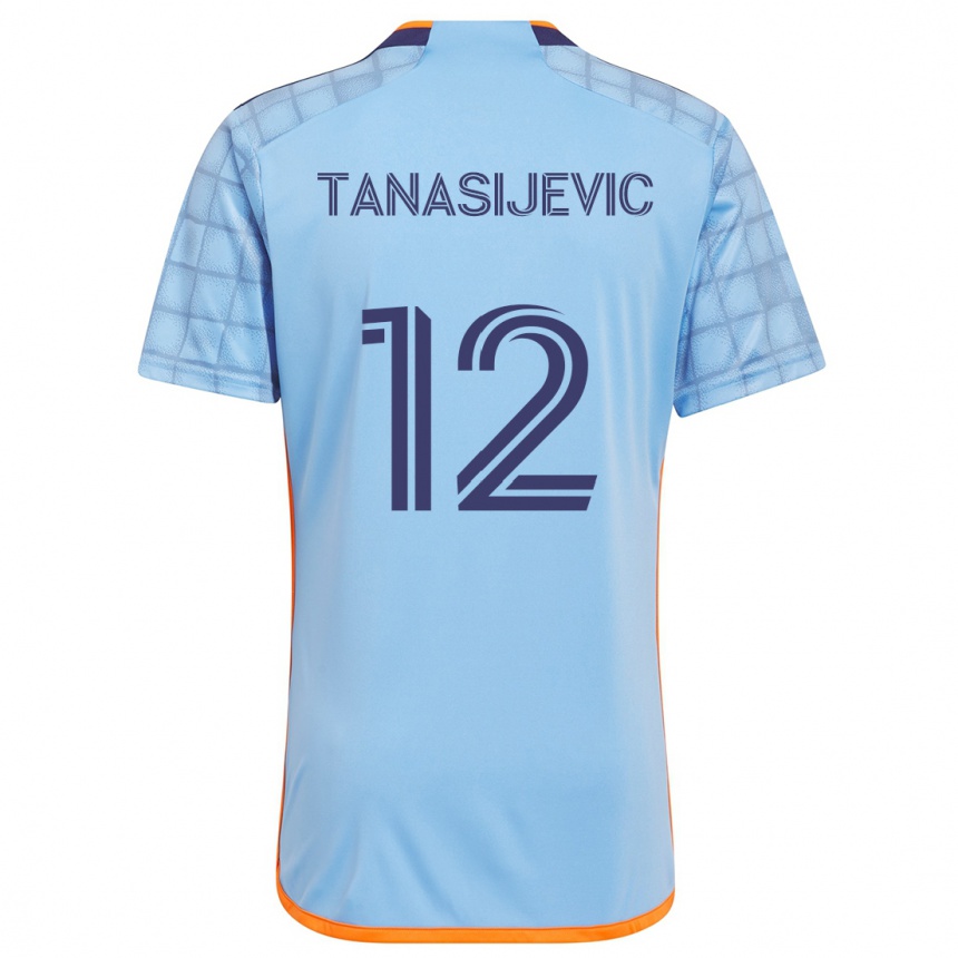 Enfant Football Maillot Strahinja Tanasijevic #12 Bleu Orange Tenues Domicile 2024/25