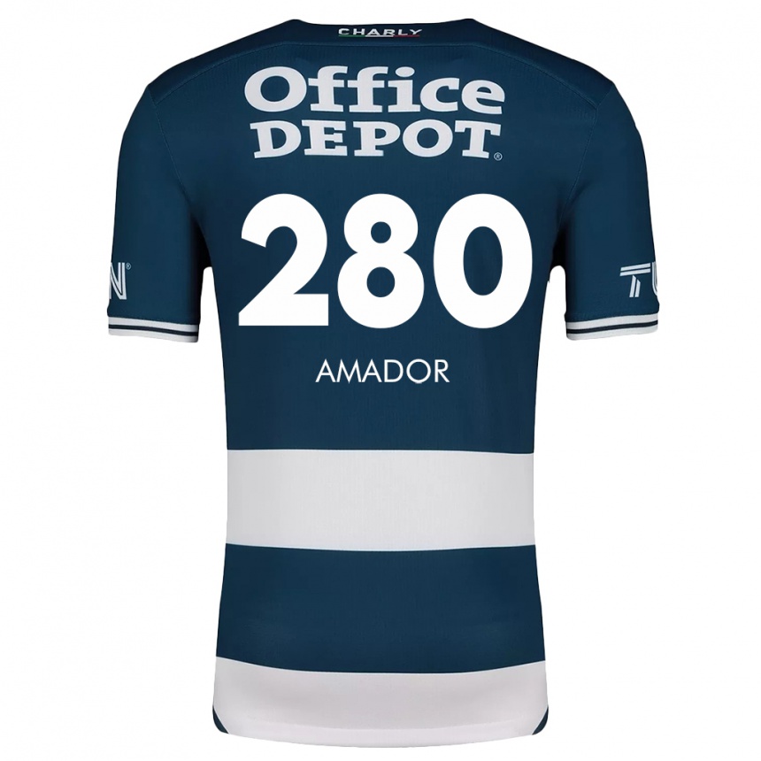 Enfant Football Maillot Santiago Amador #280 Bleu Blanc Tenues Domicile 2024/25