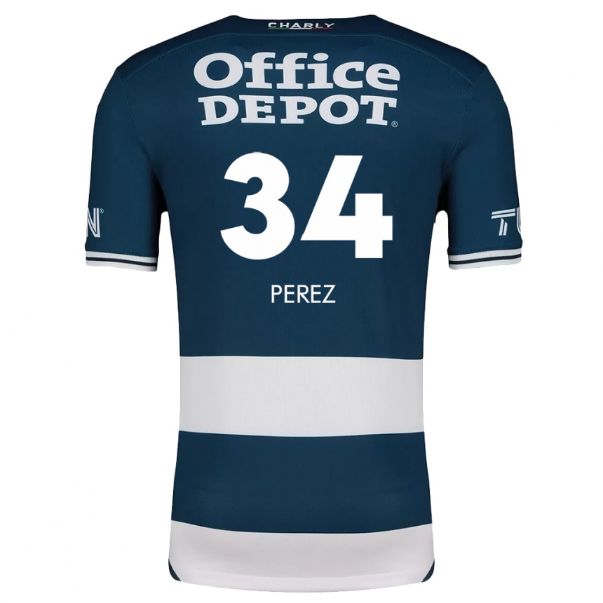 Enfant Football Maillot Julio Pérez #34 Bleu Blanc Tenues Domicile 2024/25