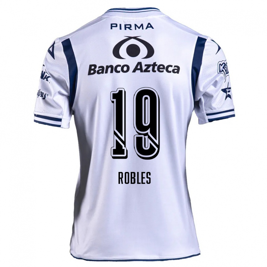 Enfant Football Maillot Ángel Robles #19 Blanc Bleu Marine Tenues Domicile 2024/25