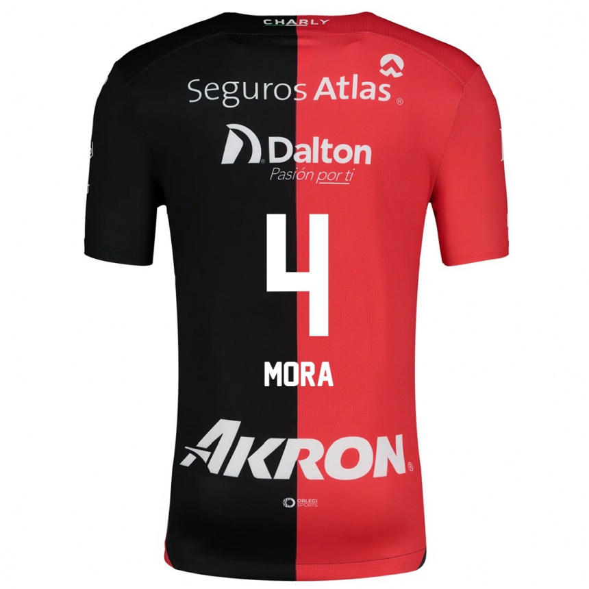 Enfant Football Maillot Adrián Mora #4 Rouge Noir Tenues Domicile 2024/25