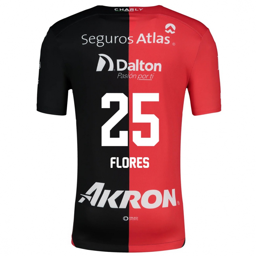 Enfant Football Maillot Leonardo Flores #25 Rouge Noir Tenues Domicile 2024/25